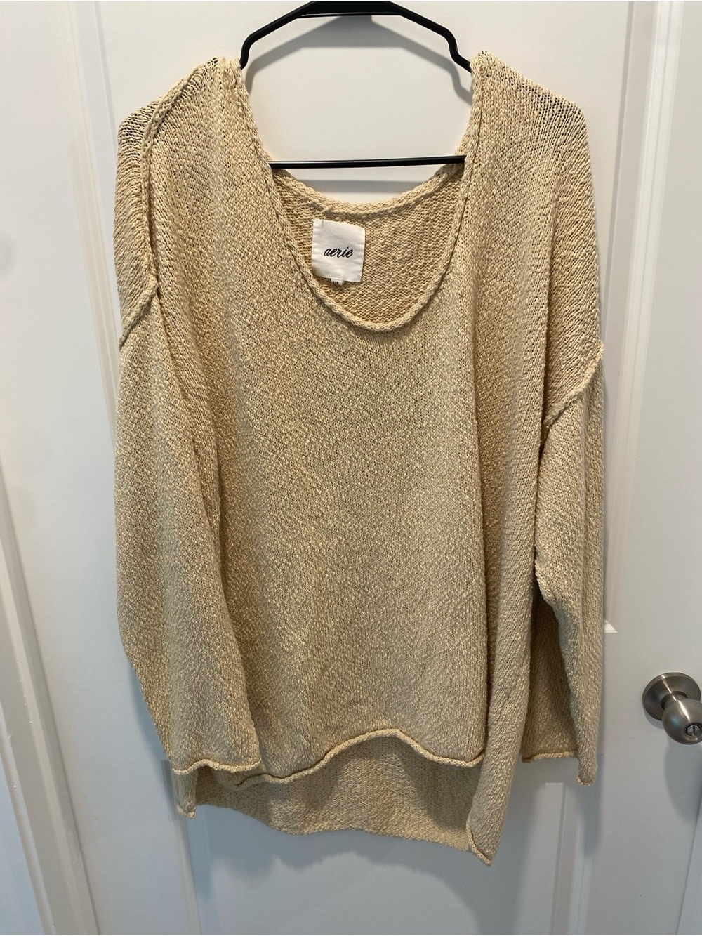 Aerie Oversized Lightweight Knit Sweater Cream Beige Large